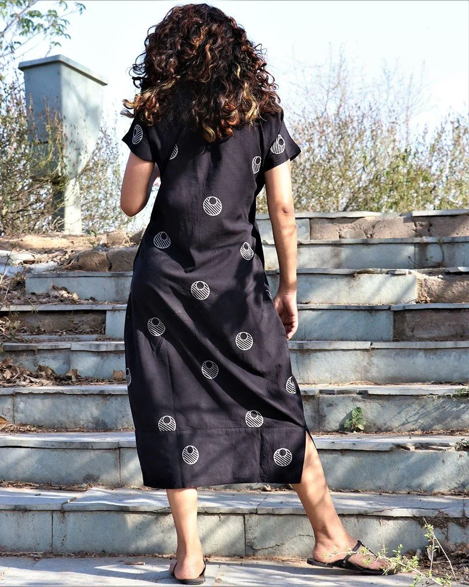 Black Moon Blockprinted Cotton Dress