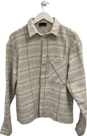 boohooMan Cream Long Sleeve Brushed Flannel Check Shirt UK M