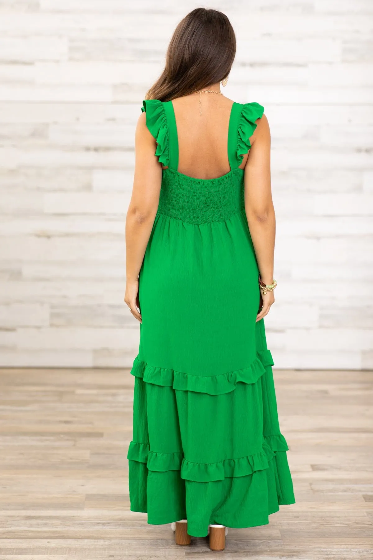 Bright Green Ruffle Trim Maxi Dress