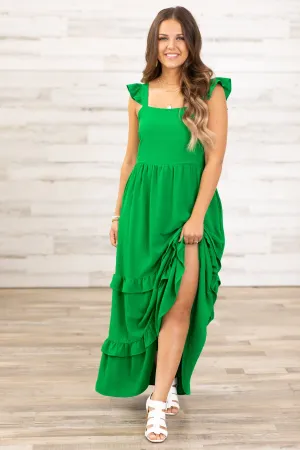 Bright Green Ruffle Trim Maxi Dress