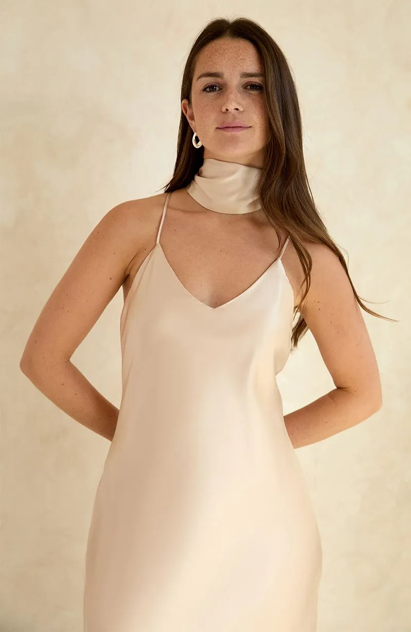Brooklyn Dress in Champagne Satin