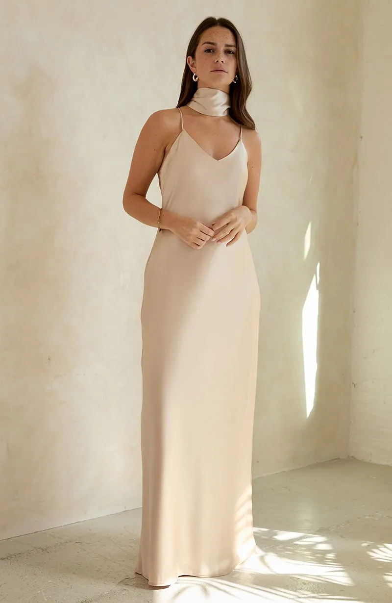 Brooklyn Dress in Champagne Satin