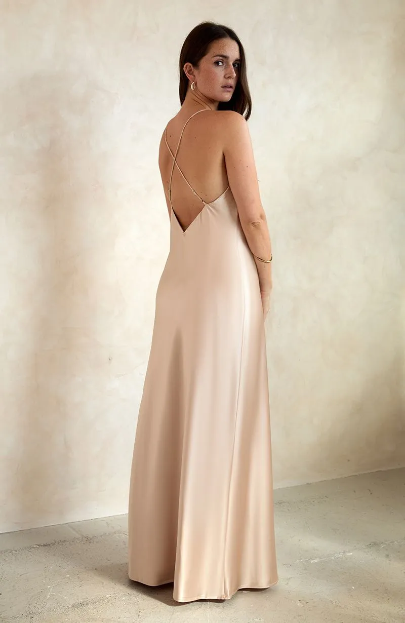 Brooklyn Dress in Champagne Satin