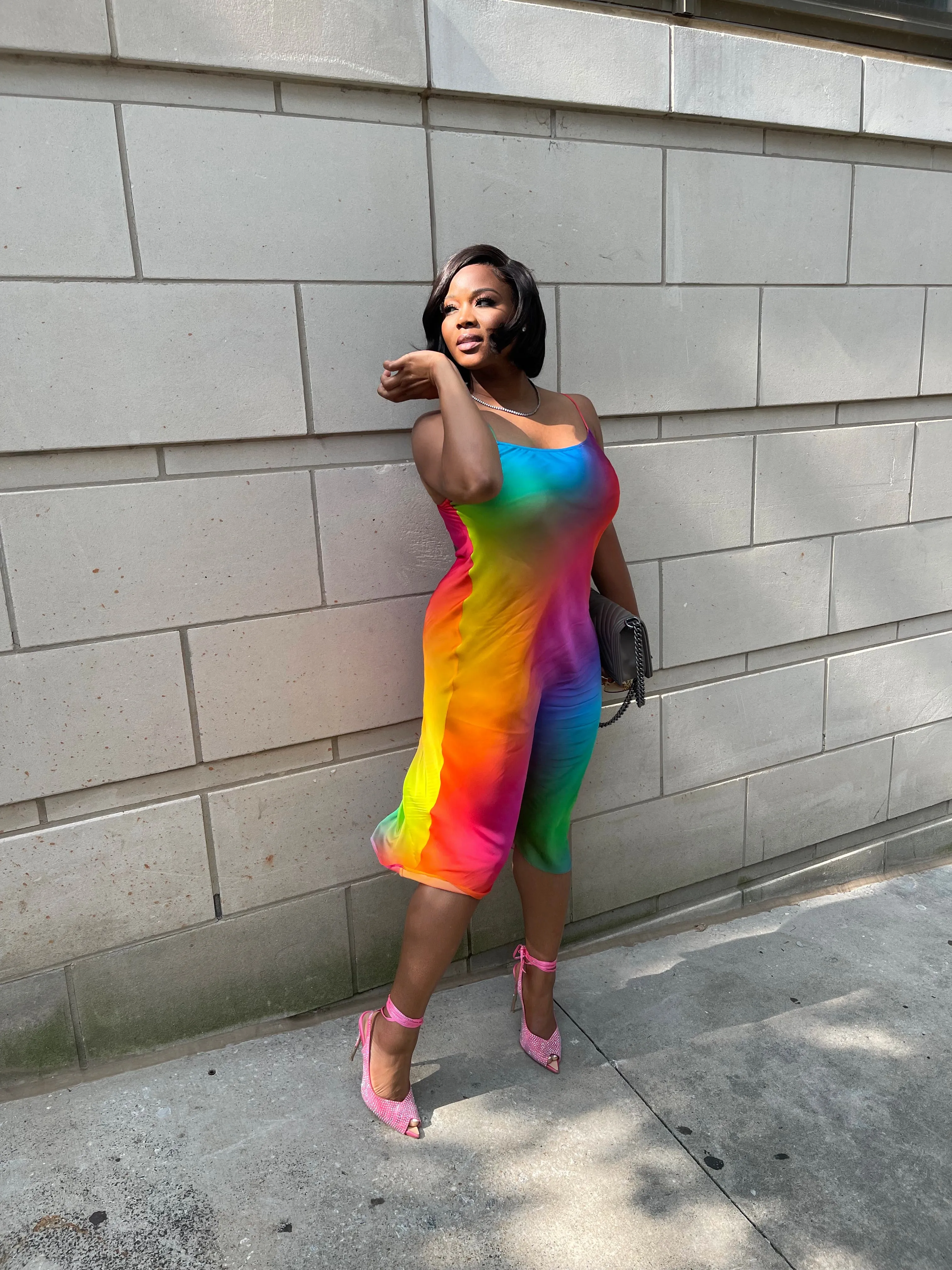 BruceGlen Rainbow Gradient Silk Slip Dress