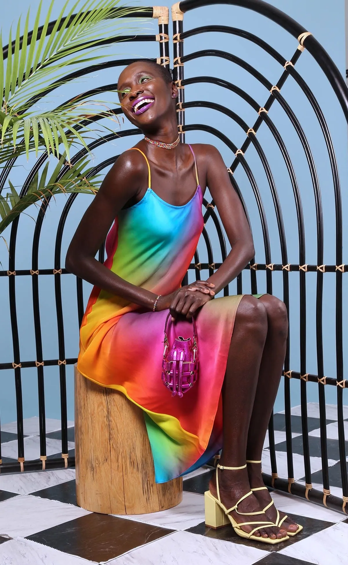 BruceGlen Rainbow Gradient Silk Slip Dress