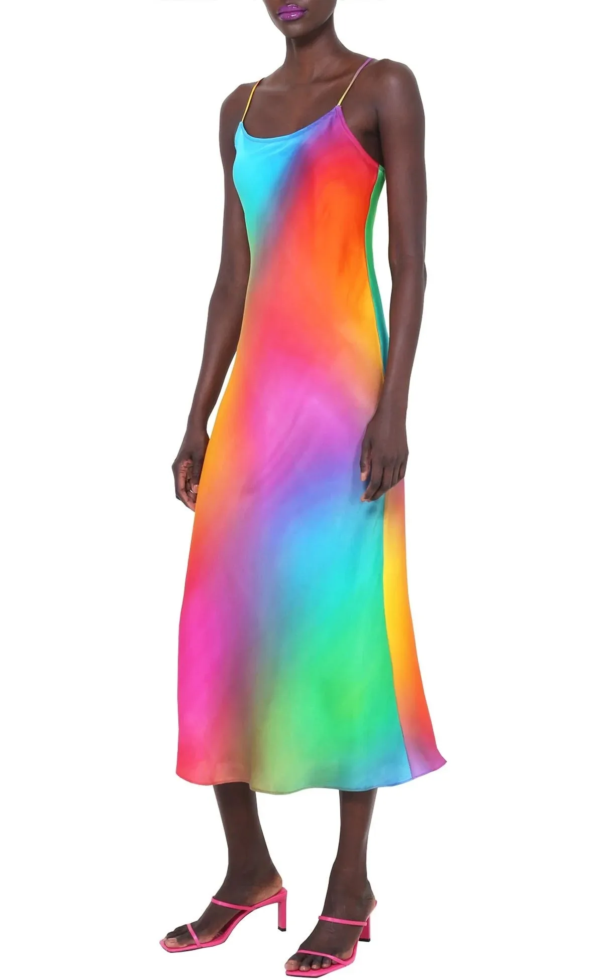 BruceGlen Rainbow Gradient Silk Slip Dress