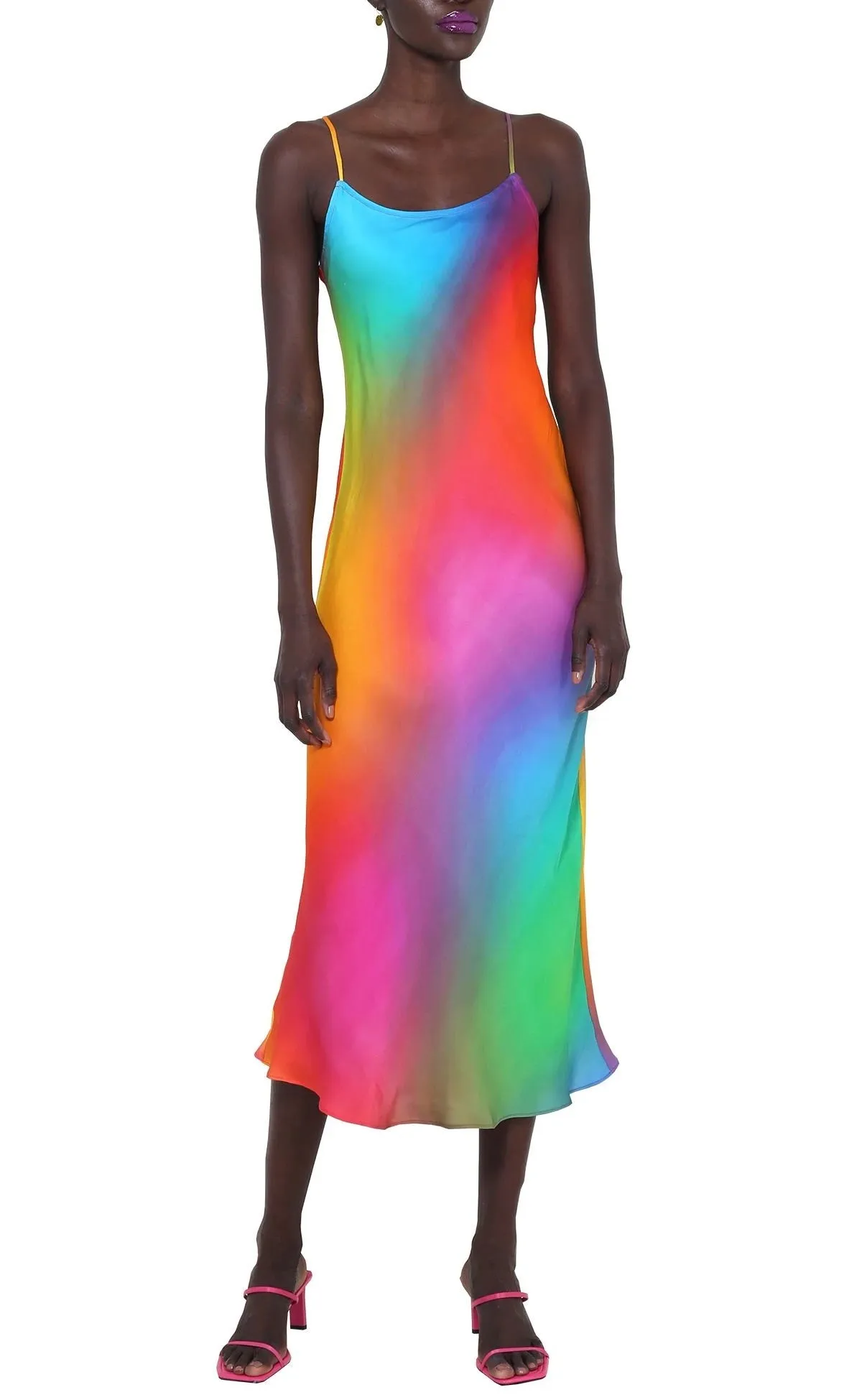 BruceGlen Rainbow Gradient Silk Slip Dress