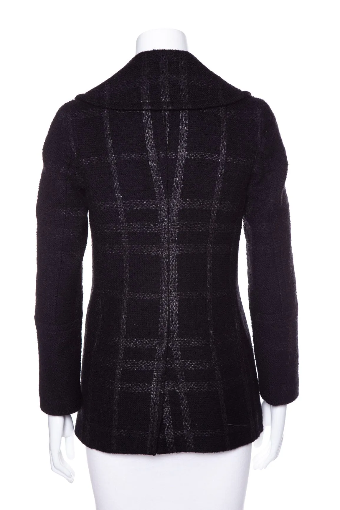 Burberry Black Plaid Knit Button Up Jacket SZ 2
