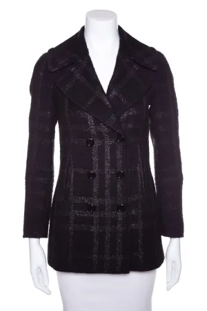 Burberry Black Plaid Knit Button Up Jacket SZ 2