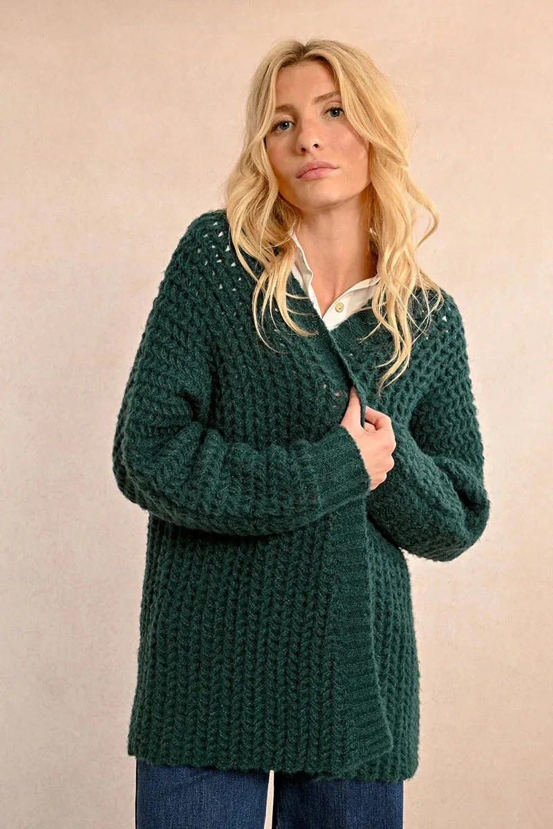 Cable Cardigan - Forest Green