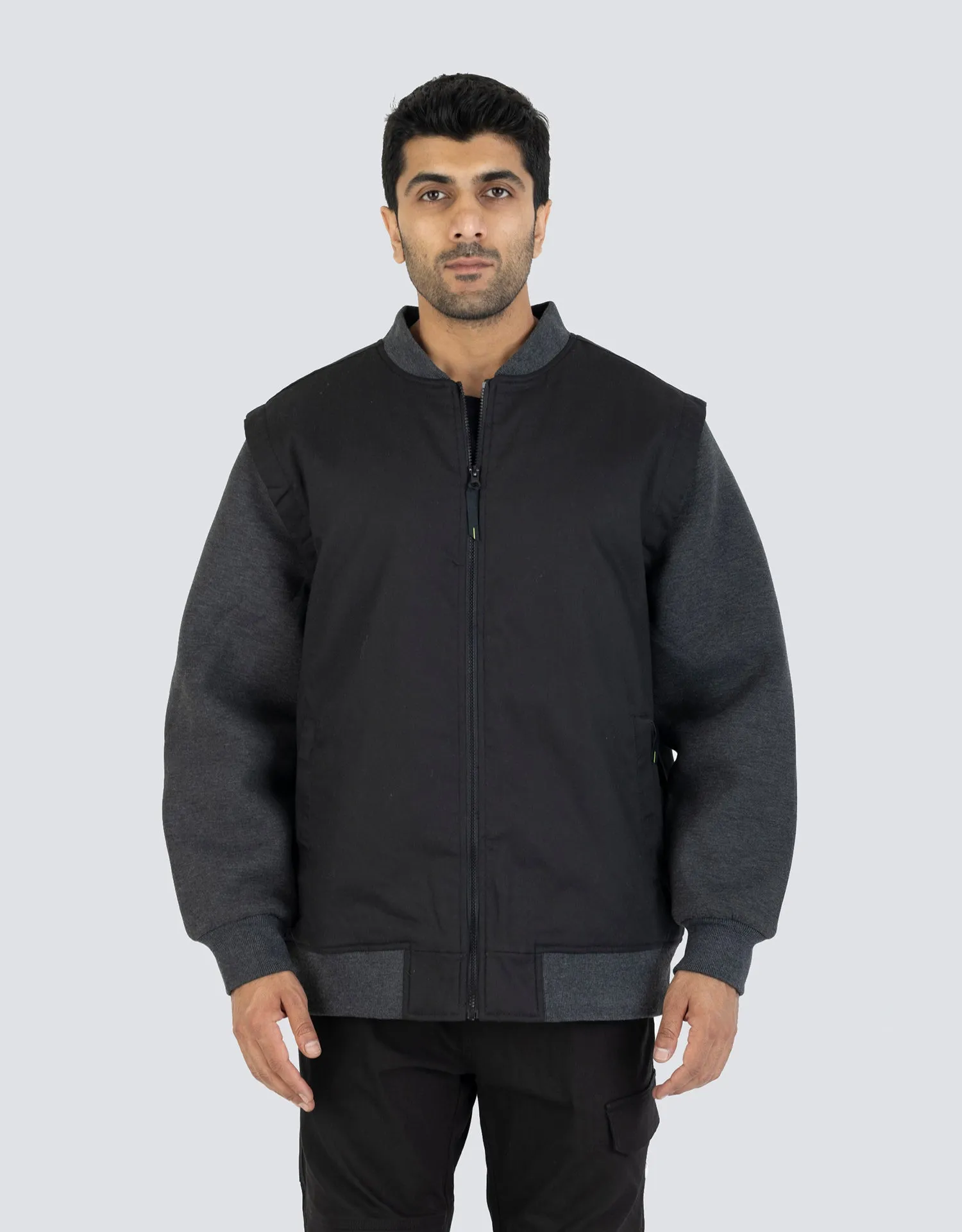 Canvas Baseball Jacket with Flannel Plaid Lining
