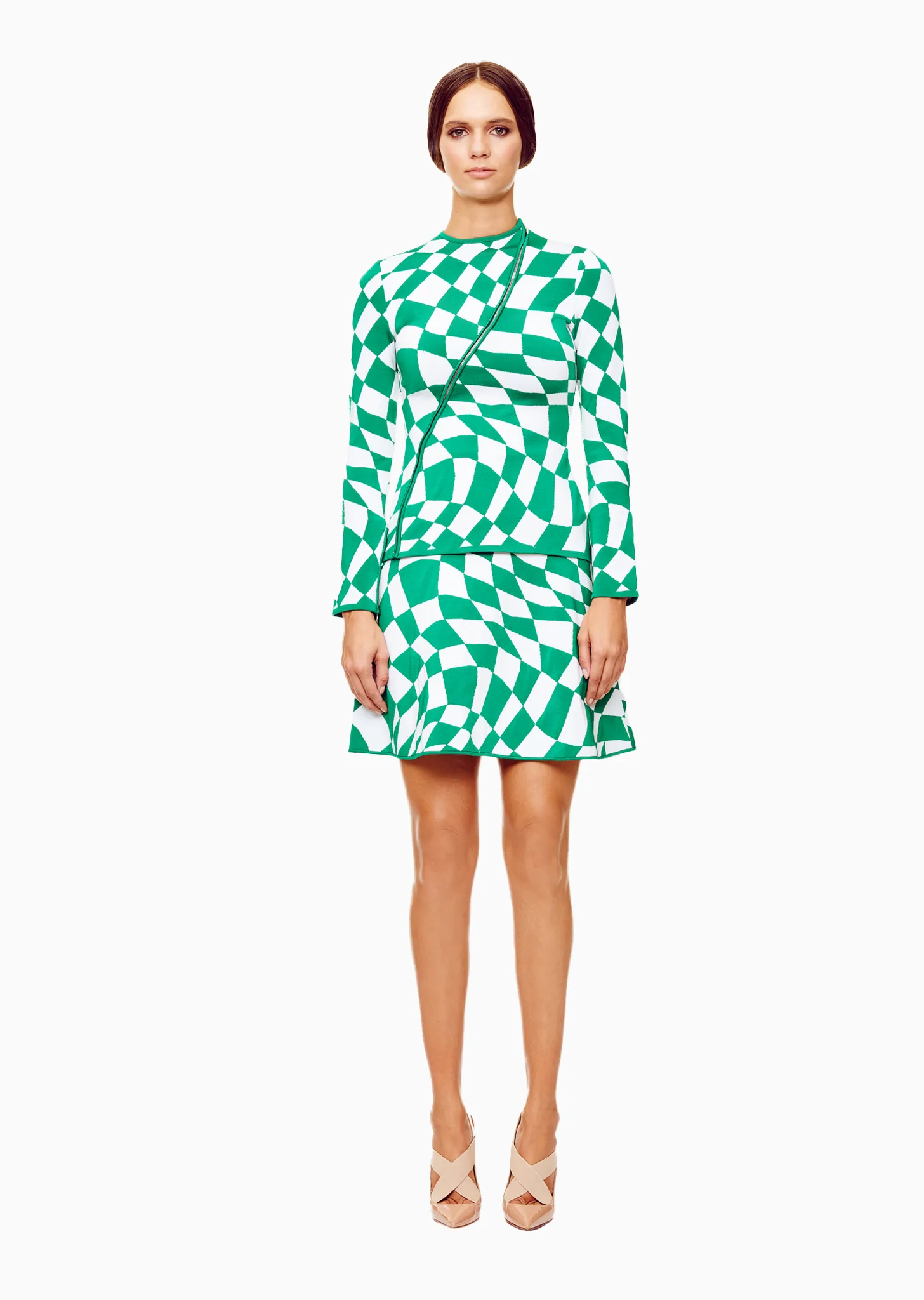 Chantal - Tubular Womens, Jacquard Knit, White and Emerald Green Jacket