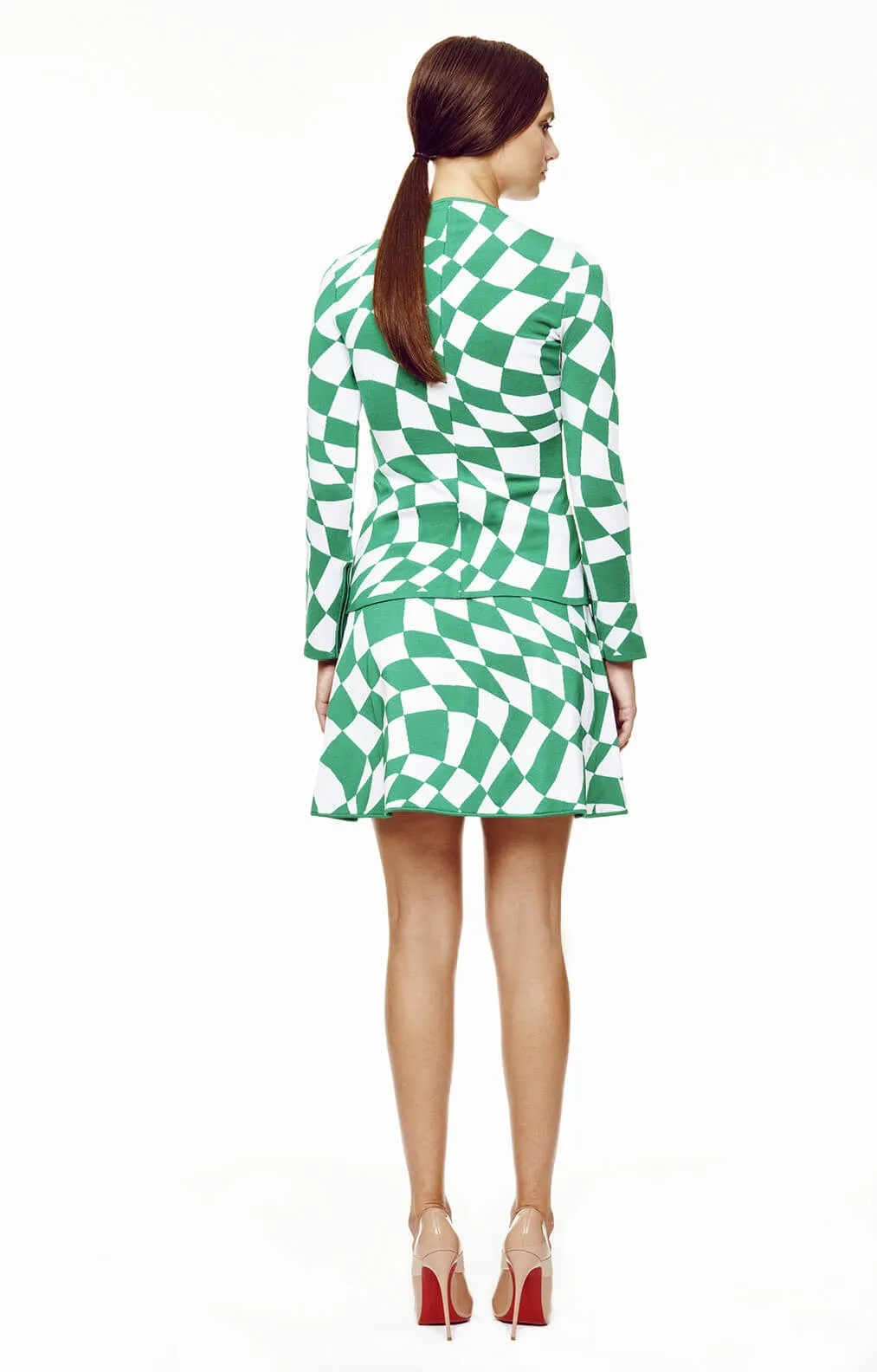 Chantal - Tubular Womens, Jacquard Knit, White and Emerald Green Jacket