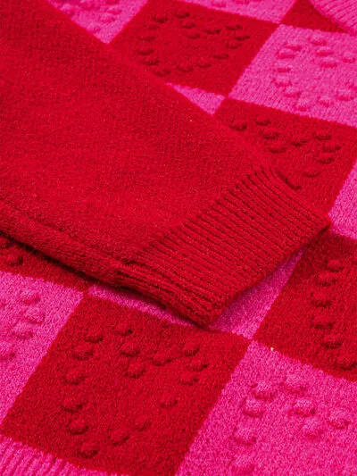 Chelsey Plaid Heart Round Neck Sweater