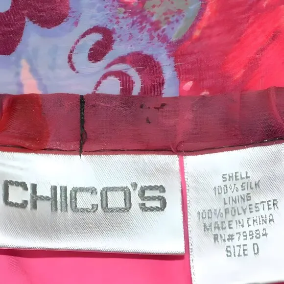 Chicos Pink Blue Red Patchwork Floral Trumpet Bias Hem Pencil Silk Skirt 2-4 S 0