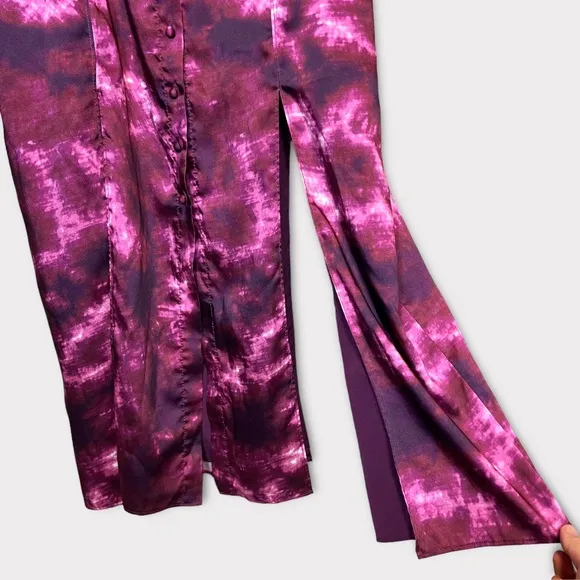 CINQ A SEPT Tie Dye Alexa Dress Size 6 Slip Dress Purple Long Maxi Satin