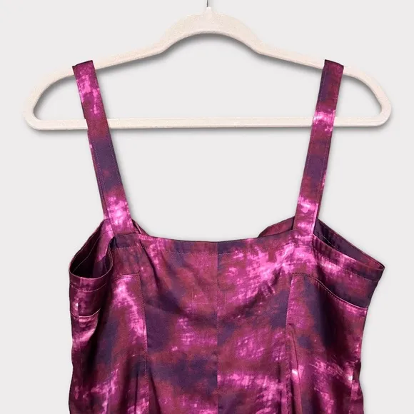 CINQ A SEPT Tie Dye Alexa Dress Size 6 Slip Dress Purple Long Maxi Satin
