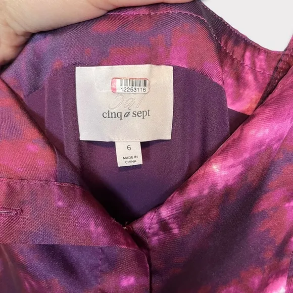 CINQ A SEPT Tie Dye Alexa Dress Size 6 Slip Dress Purple Long Maxi Satin