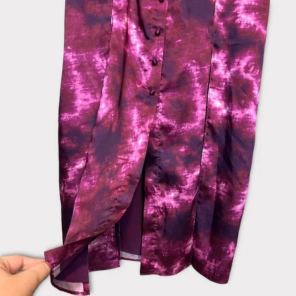 CINQ A SEPT Tie Dye Alexa Dress Size 6 Slip Dress Purple Long Maxi Satin
