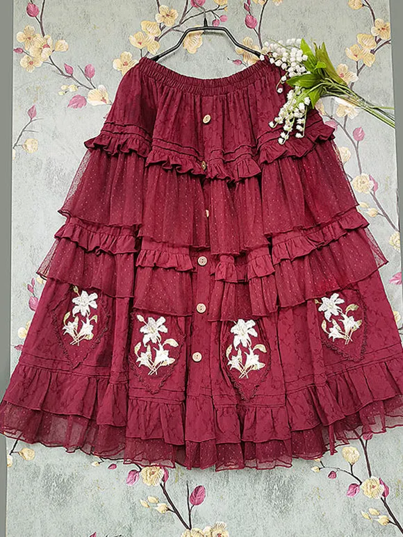 Classical Lolita Dress Cotton Embroidered Sleeveless Lolita Dresses Burgundy
