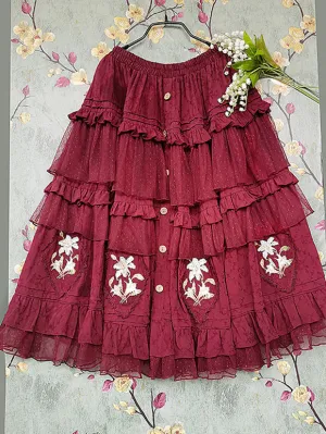 Classical Lolita Dress Cotton Embroidered Sleeveless Lolita Dresses Burgundy