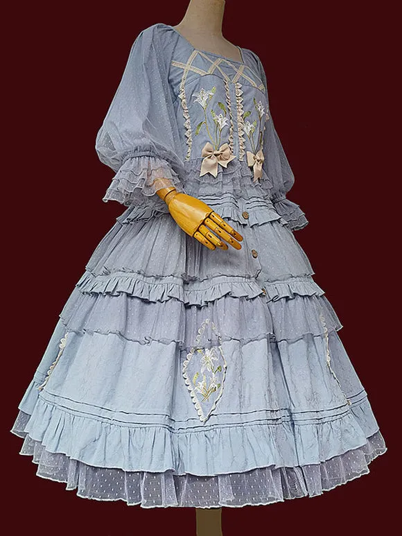 Classical Lolita Dress Cotton Embroidered Sleeveless Lolita Dresses Burgundy