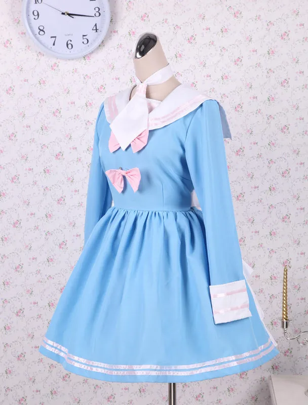 Cotton Blue Bow Long Sleeves School Lolita Dress