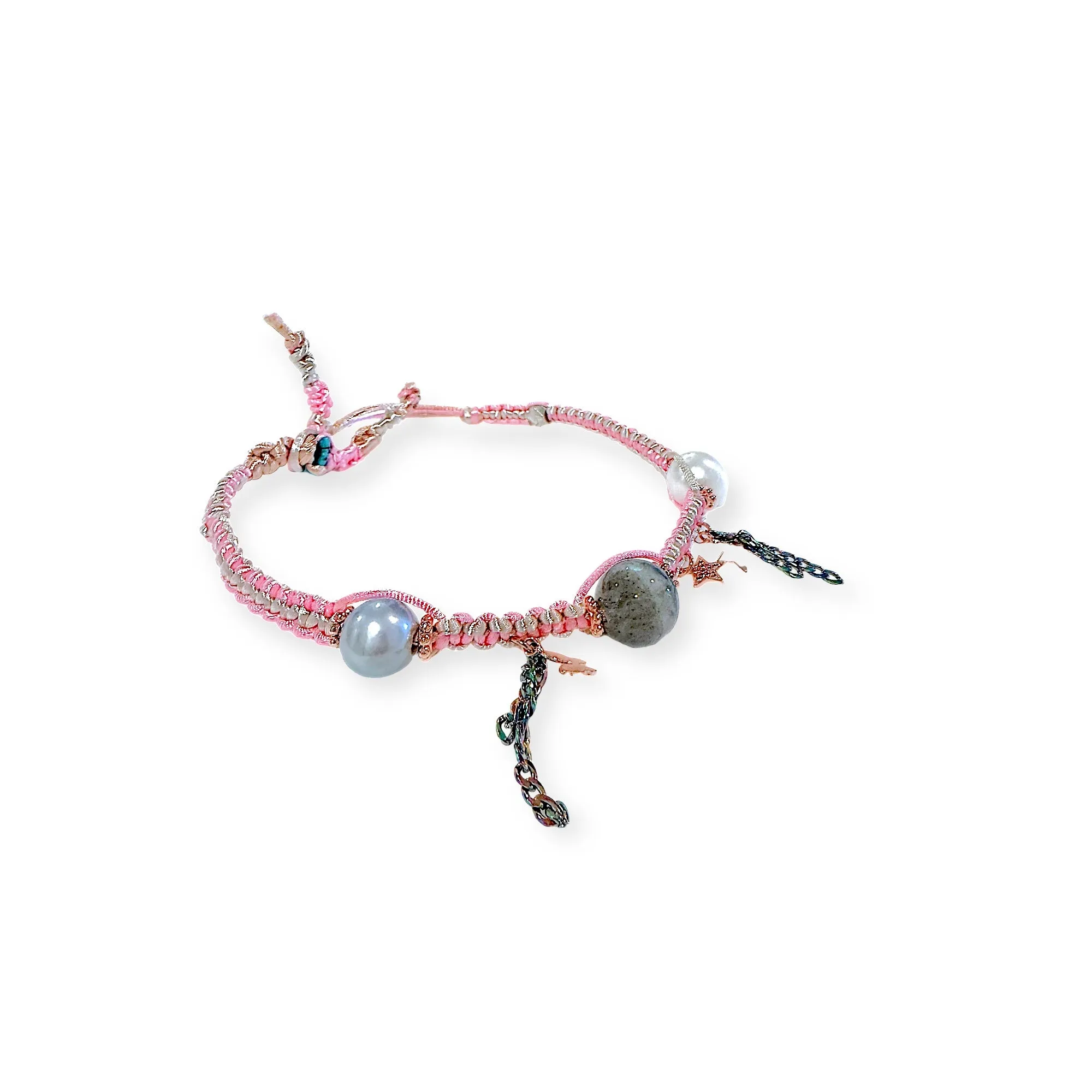 Cotton Candy Pearl Rose Gold Lucky Charm Silk Rocker Choker
