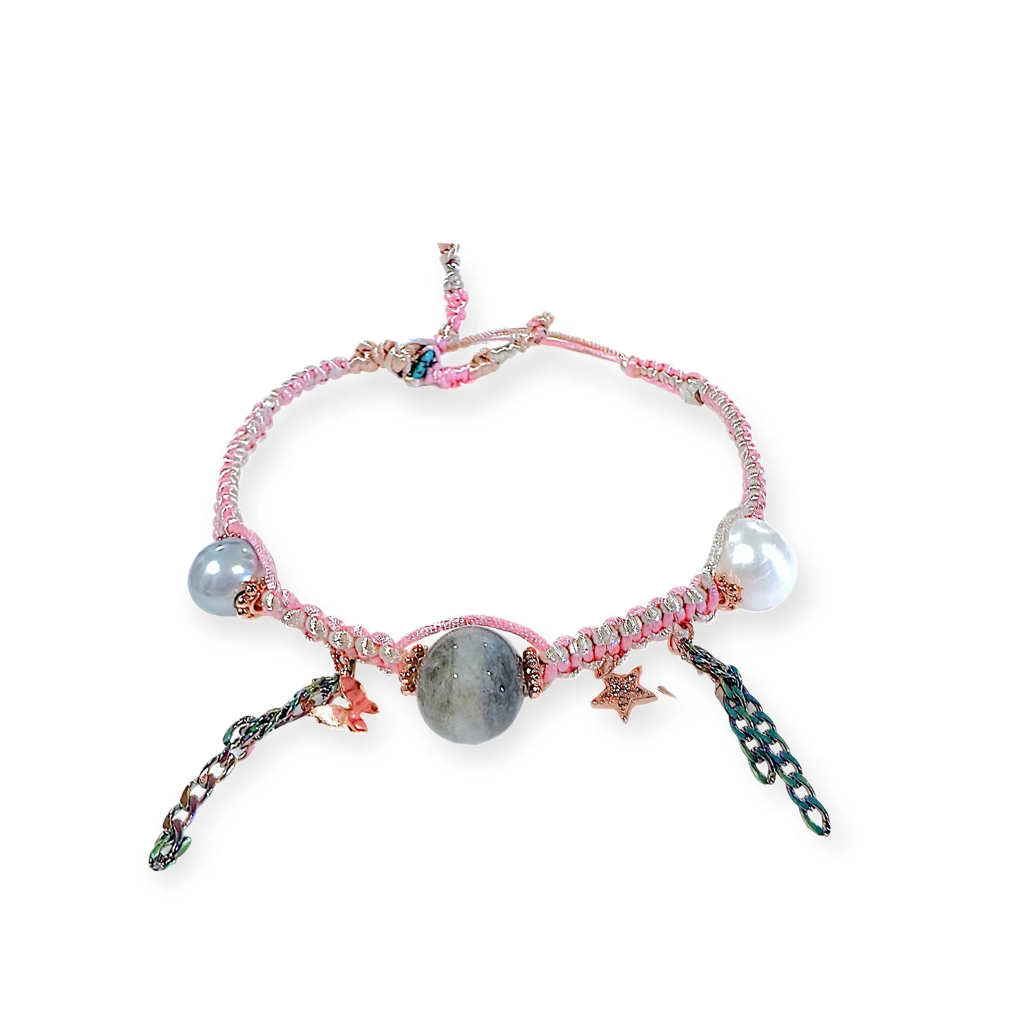 Cotton Candy Pearl Rose Gold Lucky Charm Silk Rocker Choker