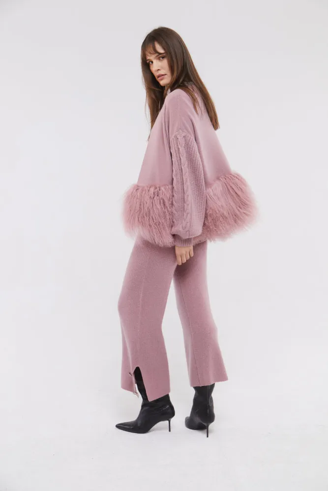 Cropped Pants with Button Detail in Blush