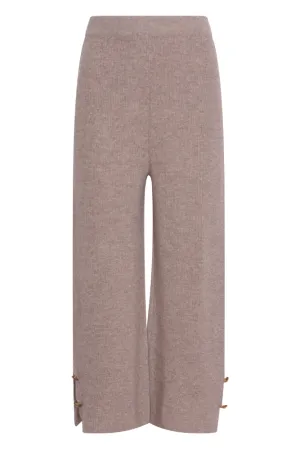 Cropped Pants With Button Detail in Rice Flower