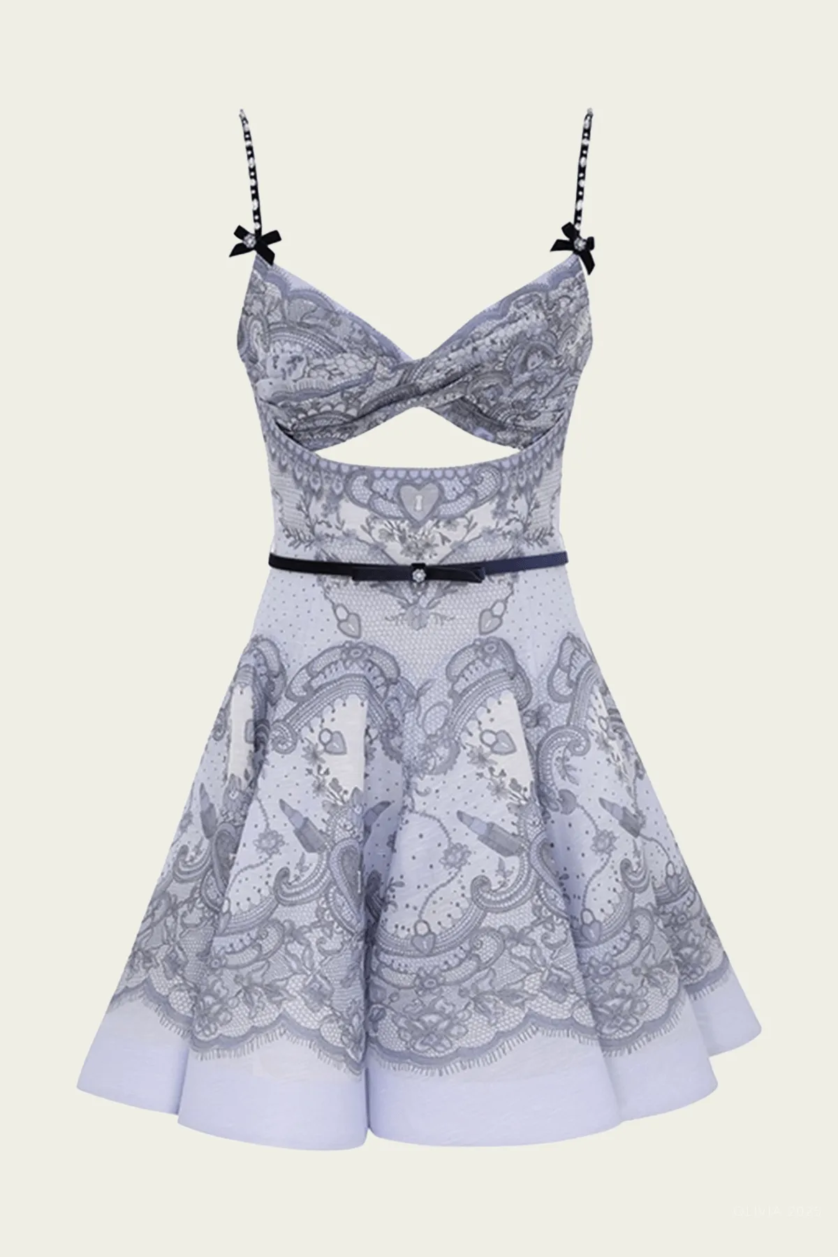 Crush Twist Front Mini Dress in Blue Lace Print