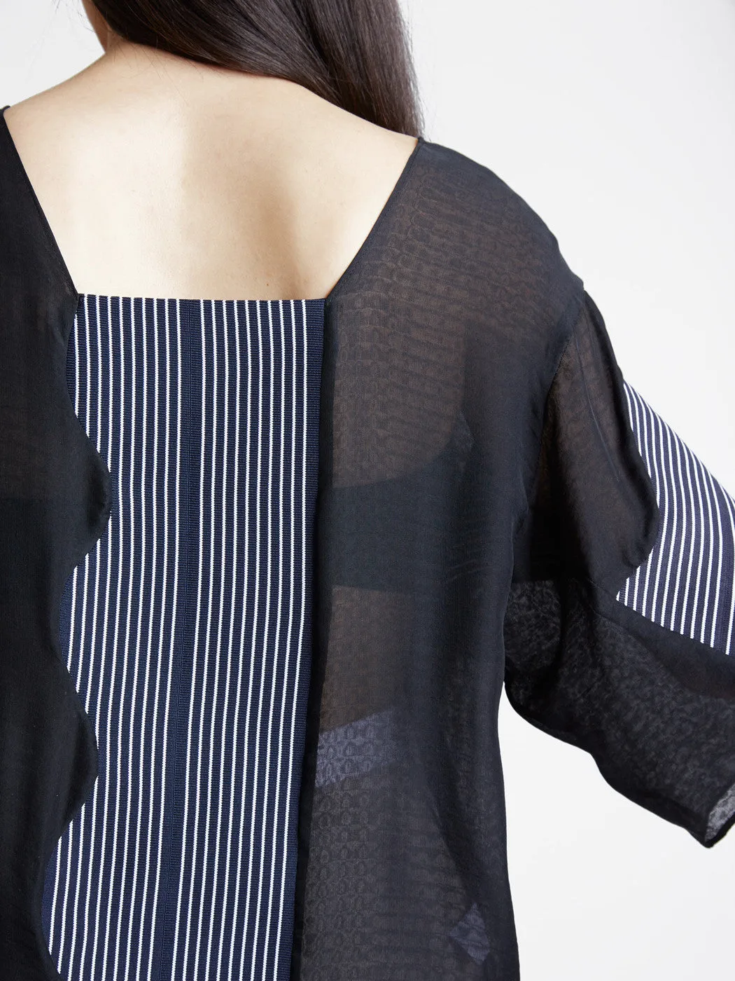 Curved Rib Top Navy/White