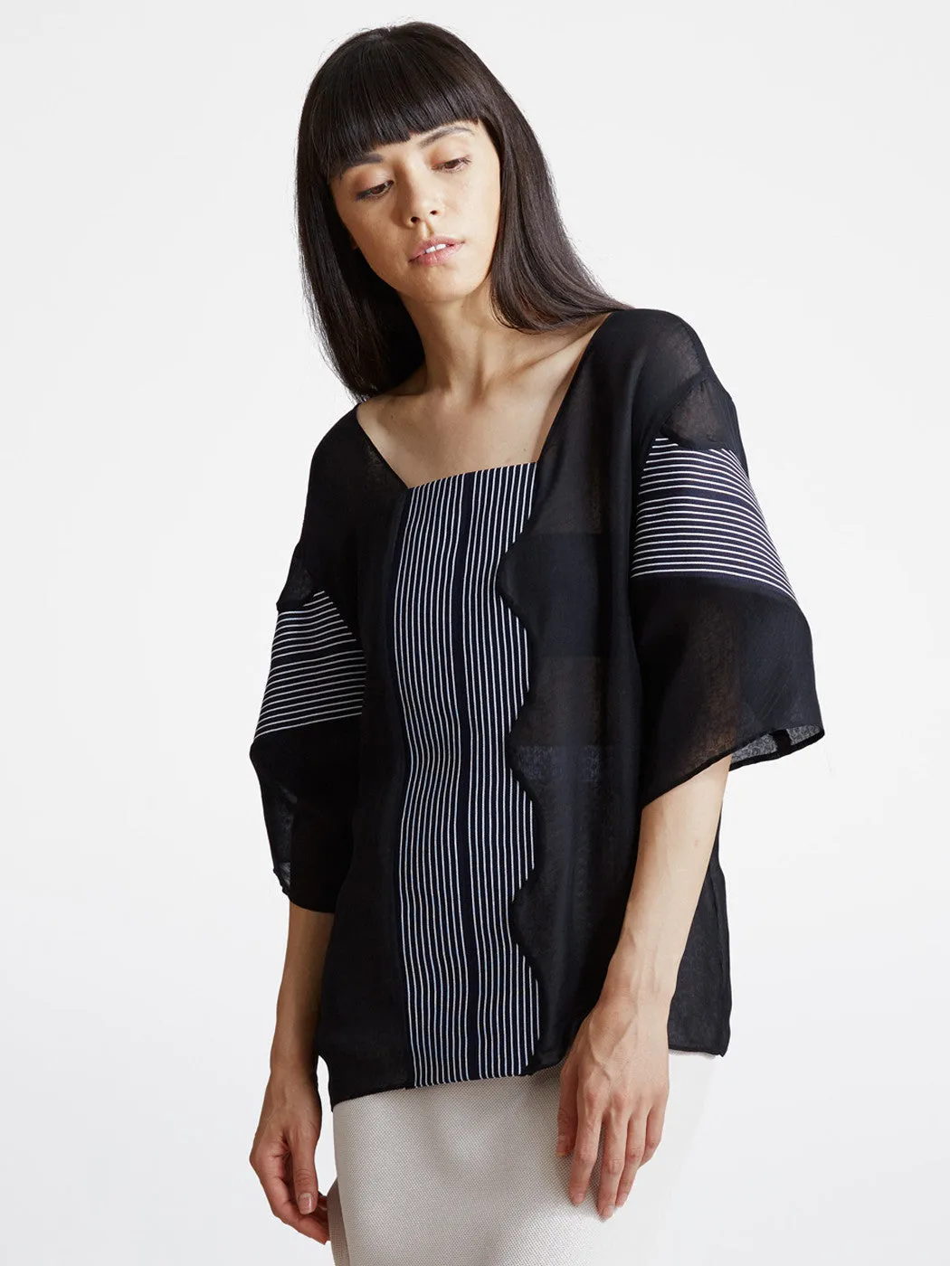 Curved Rib Top Navy/White