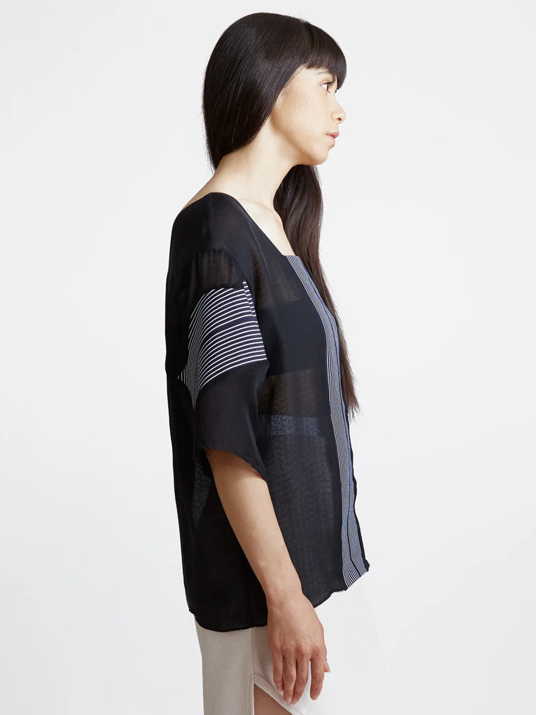 Curved Rib Top Navy/White