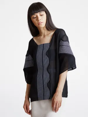 Curved Rib Top Navy/White