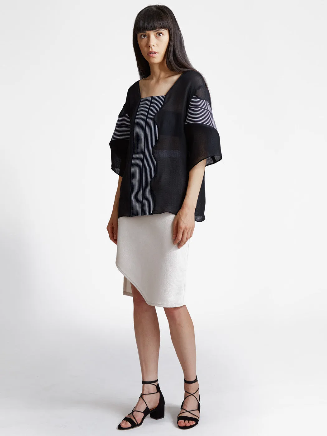 Curved Rib Top Navy/White