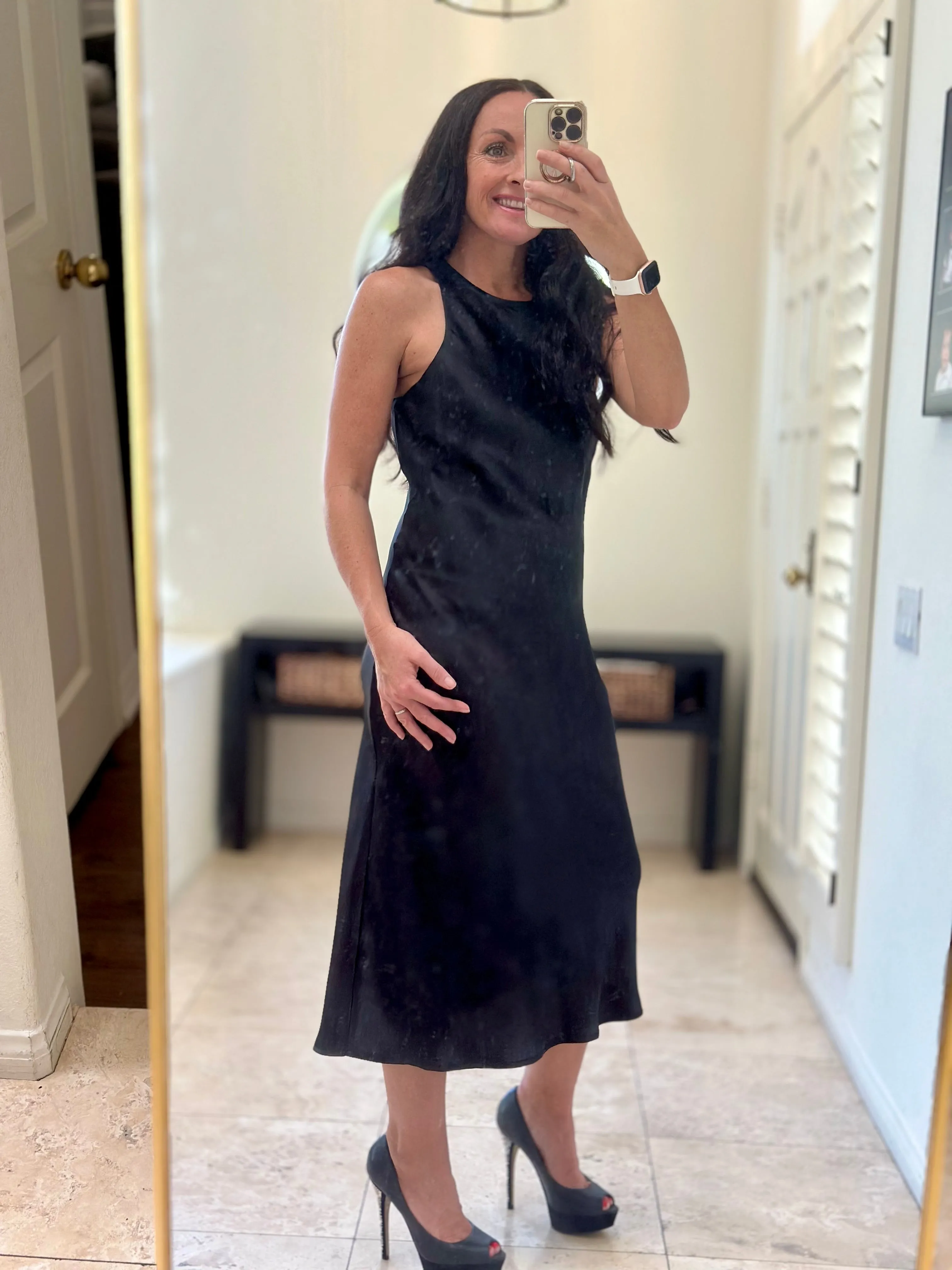 D156 HIGH NECK SATIN DRESS