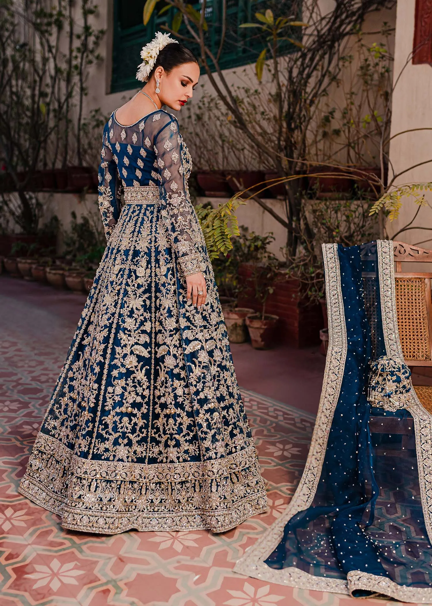 Dark Blue Sharara Kameez for Pakistani Wedding Dresses
