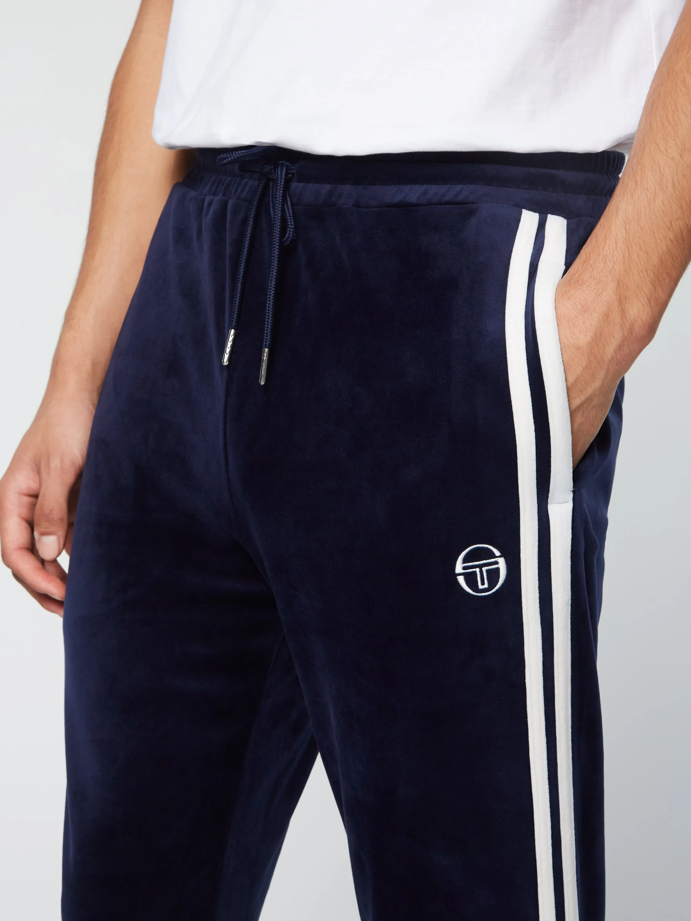 Debossed Damarindo Velour Track Pant- Maritime Blue