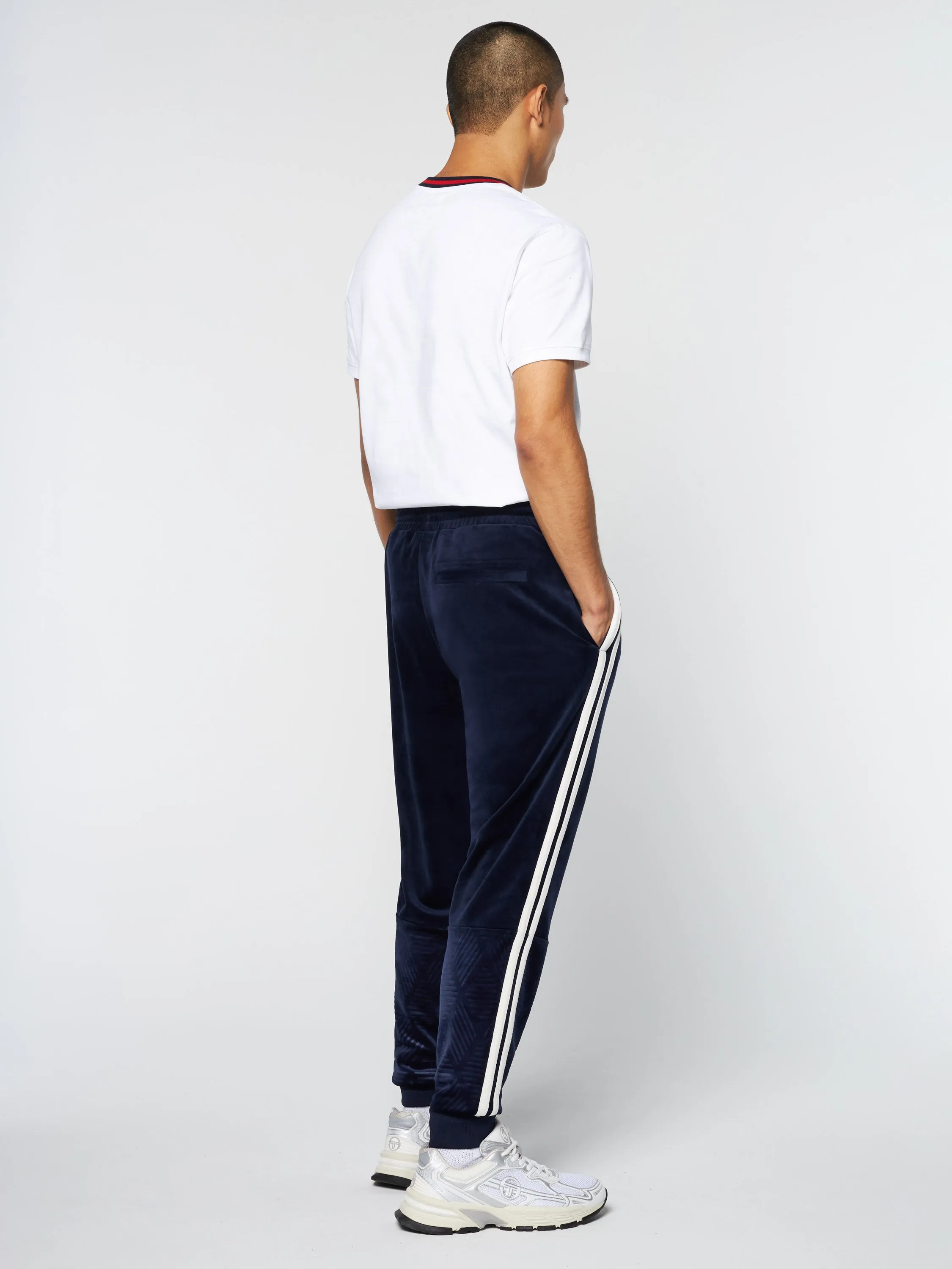 Debossed Damarindo Velour Track Pant- Maritime Blue