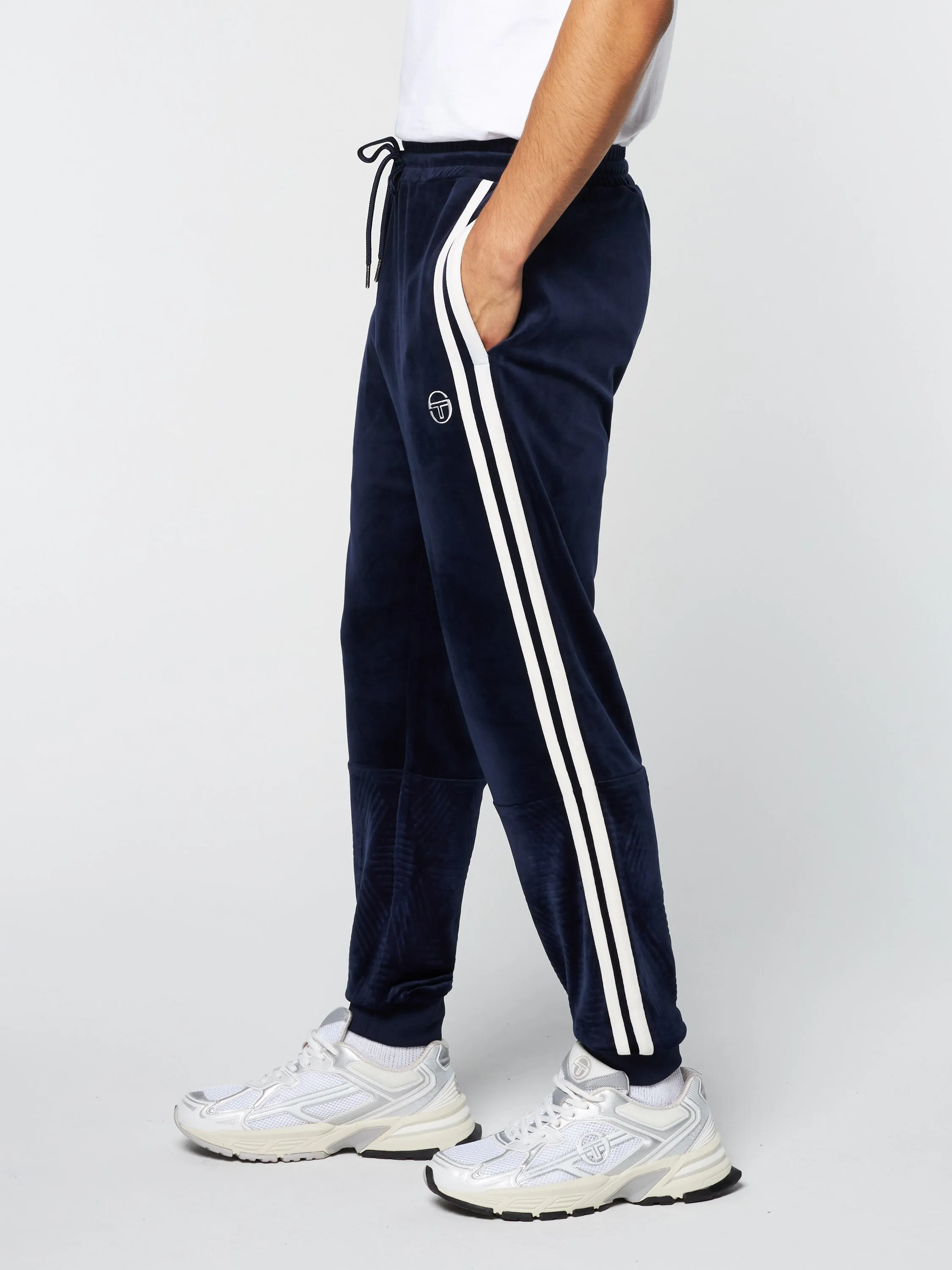 Debossed Damarindo Velour Track Pant- Maritime Blue