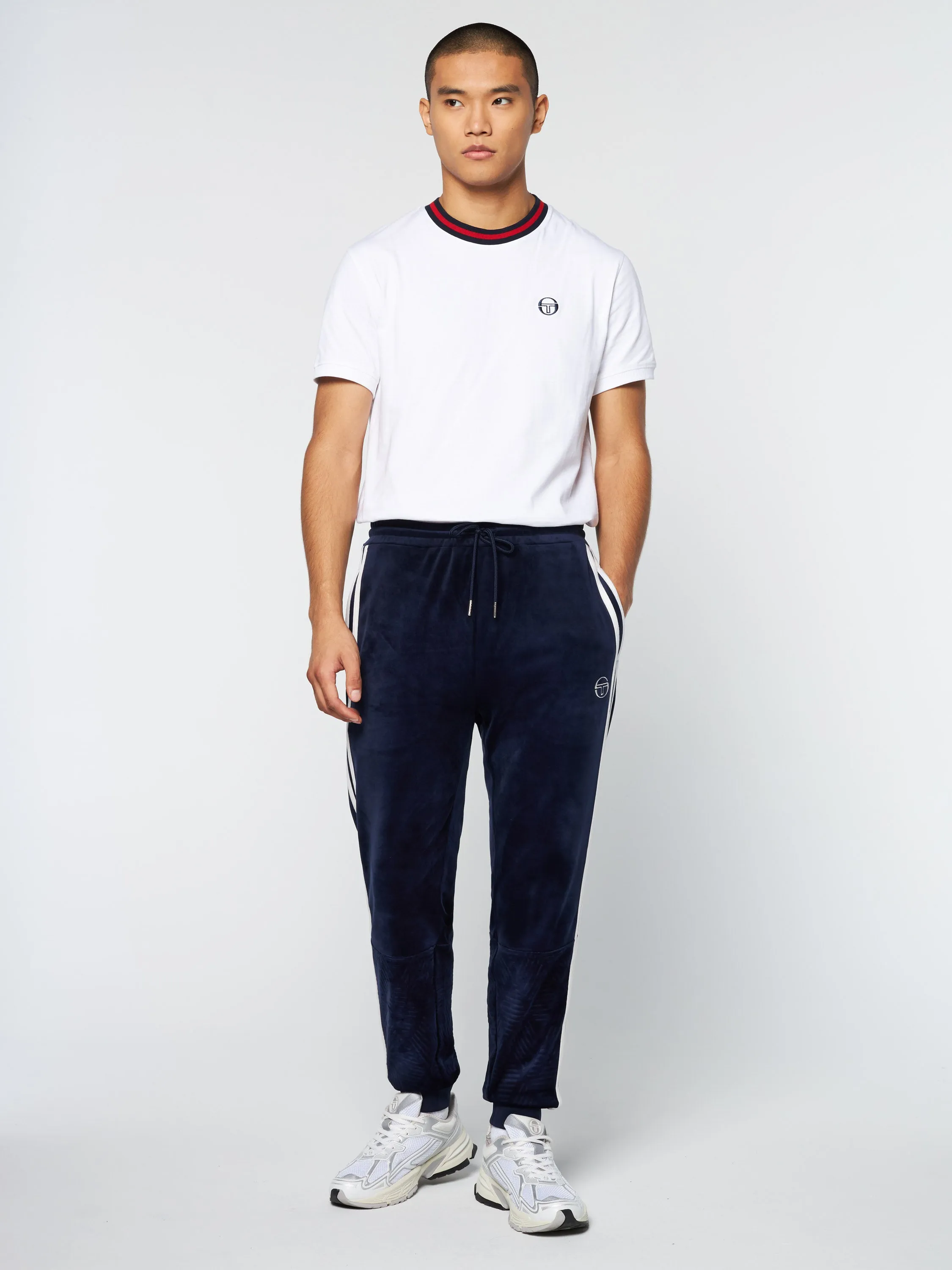 Debossed Damarindo Velour Track Pant- Maritime Blue