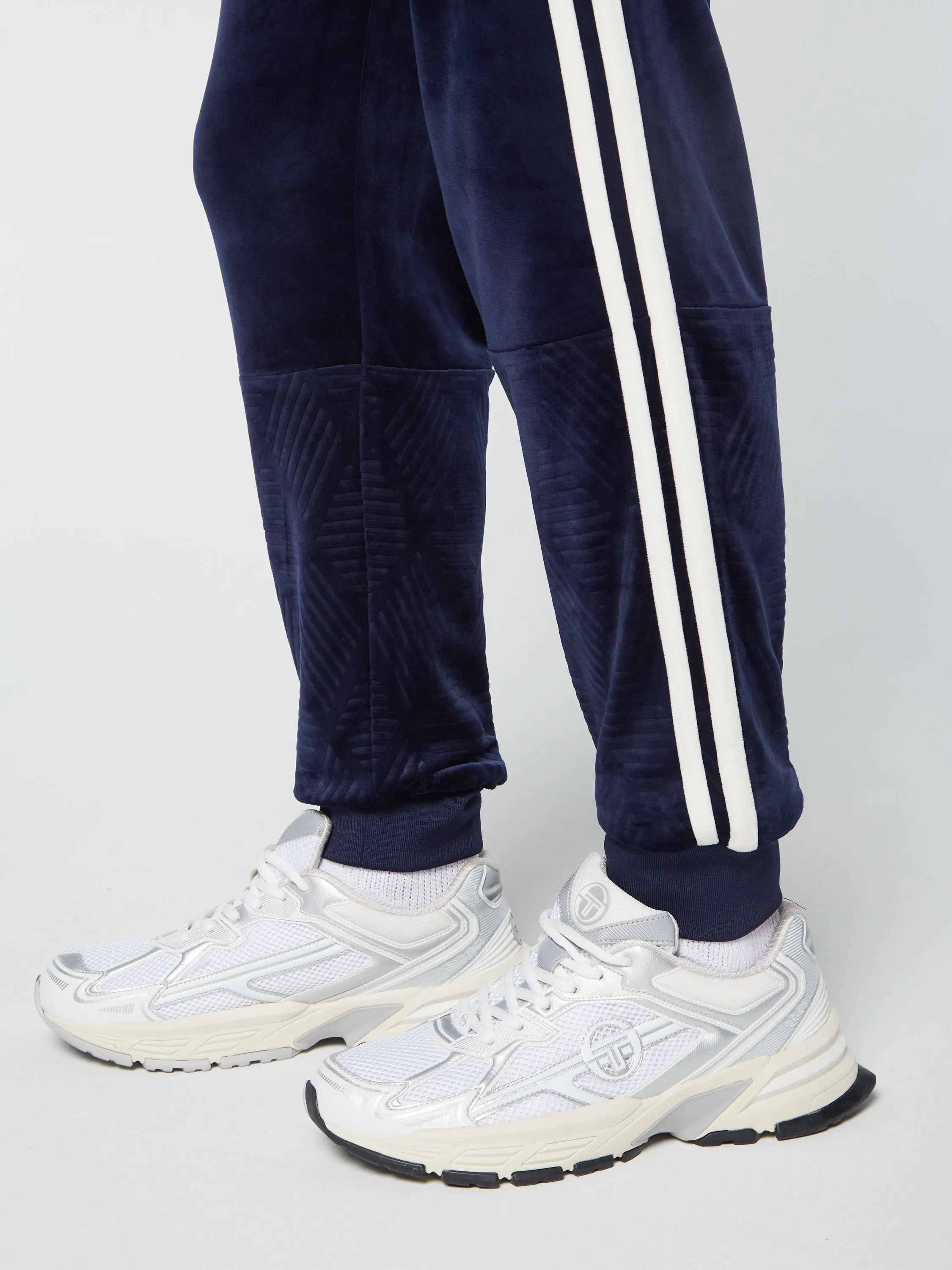 Debossed Damarindo Velour Track Pant- Maritime Blue