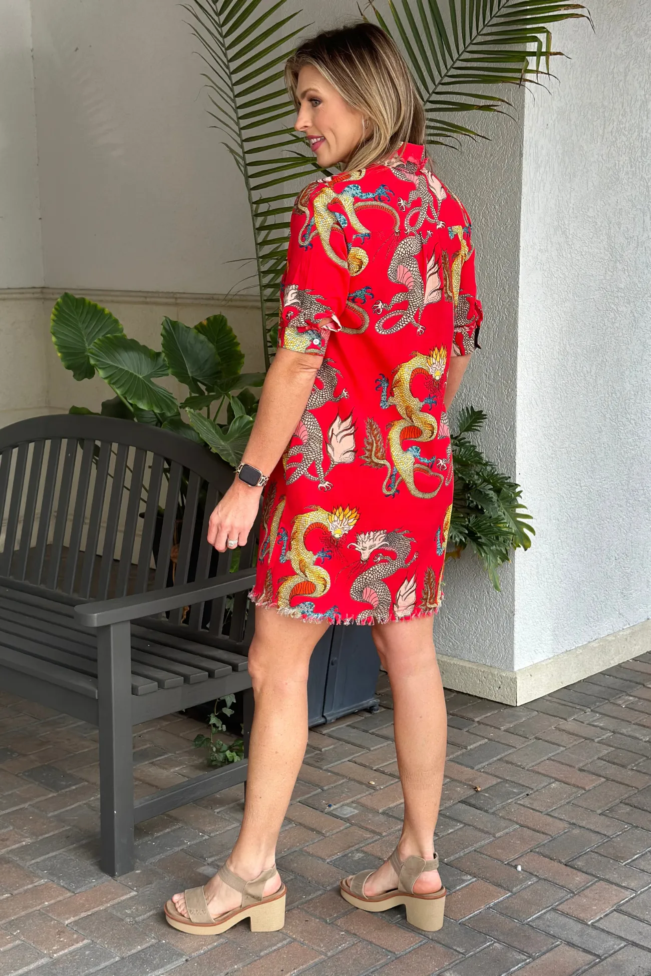Dizzie Lizzie Cotton Chatham Dragon Print Dress-Red