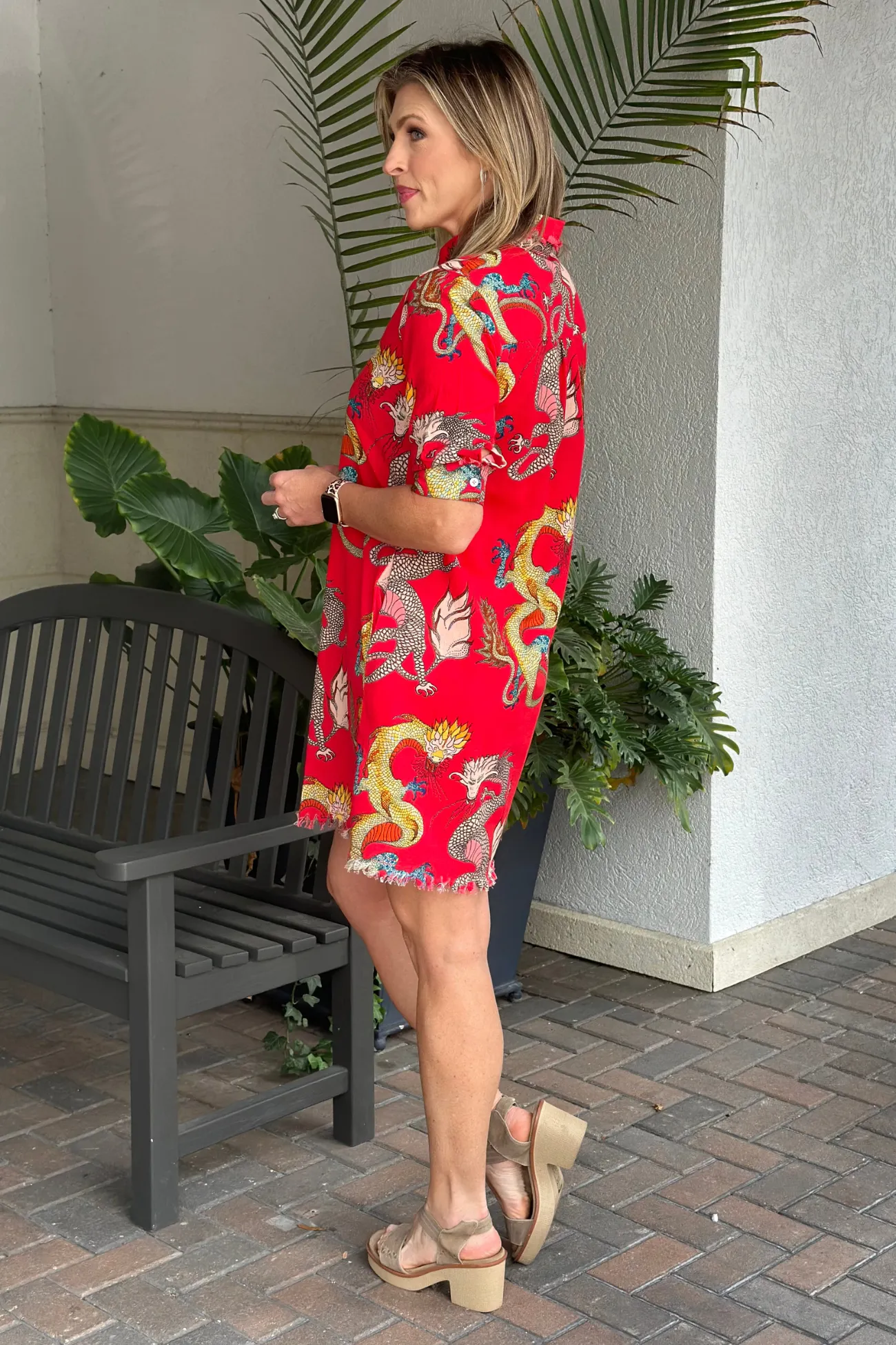 Dizzie Lizzie Cotton Chatham Dragon Print Dress-Red