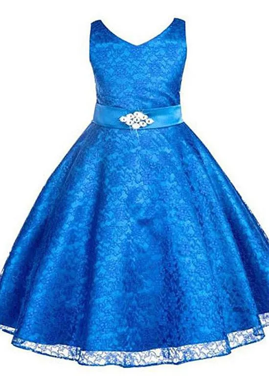Elegant Lace V-Neck A-Line Flower Girl Dresses With Belt