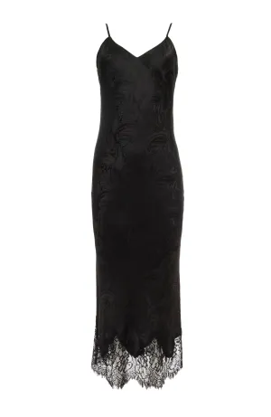 Emma Silk Jacquard Slip Dress Black