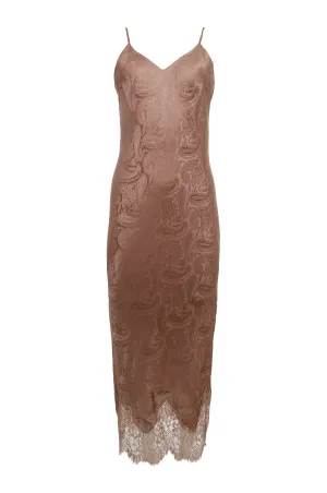 Emma Silk Jacquard Slip Dress Rose Taupe