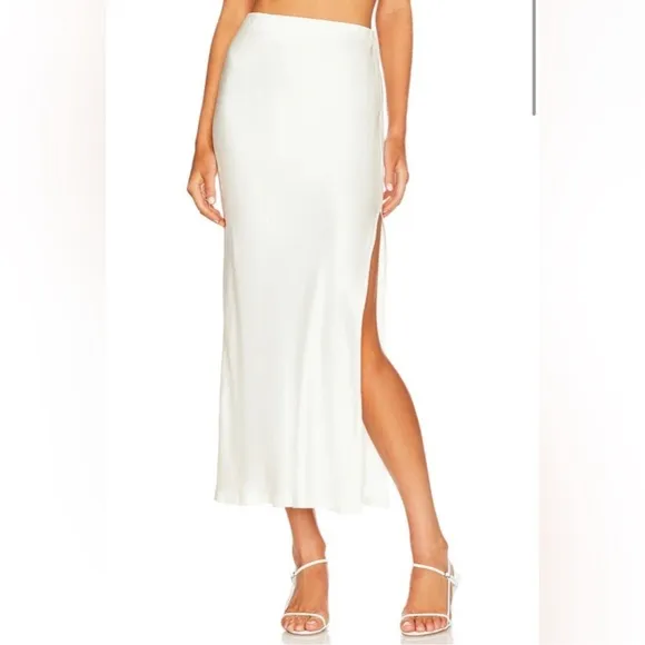 ENZA COSTA Satin Bias Slip Skirt Womens XS White Undyed Midi Pull on Ivory